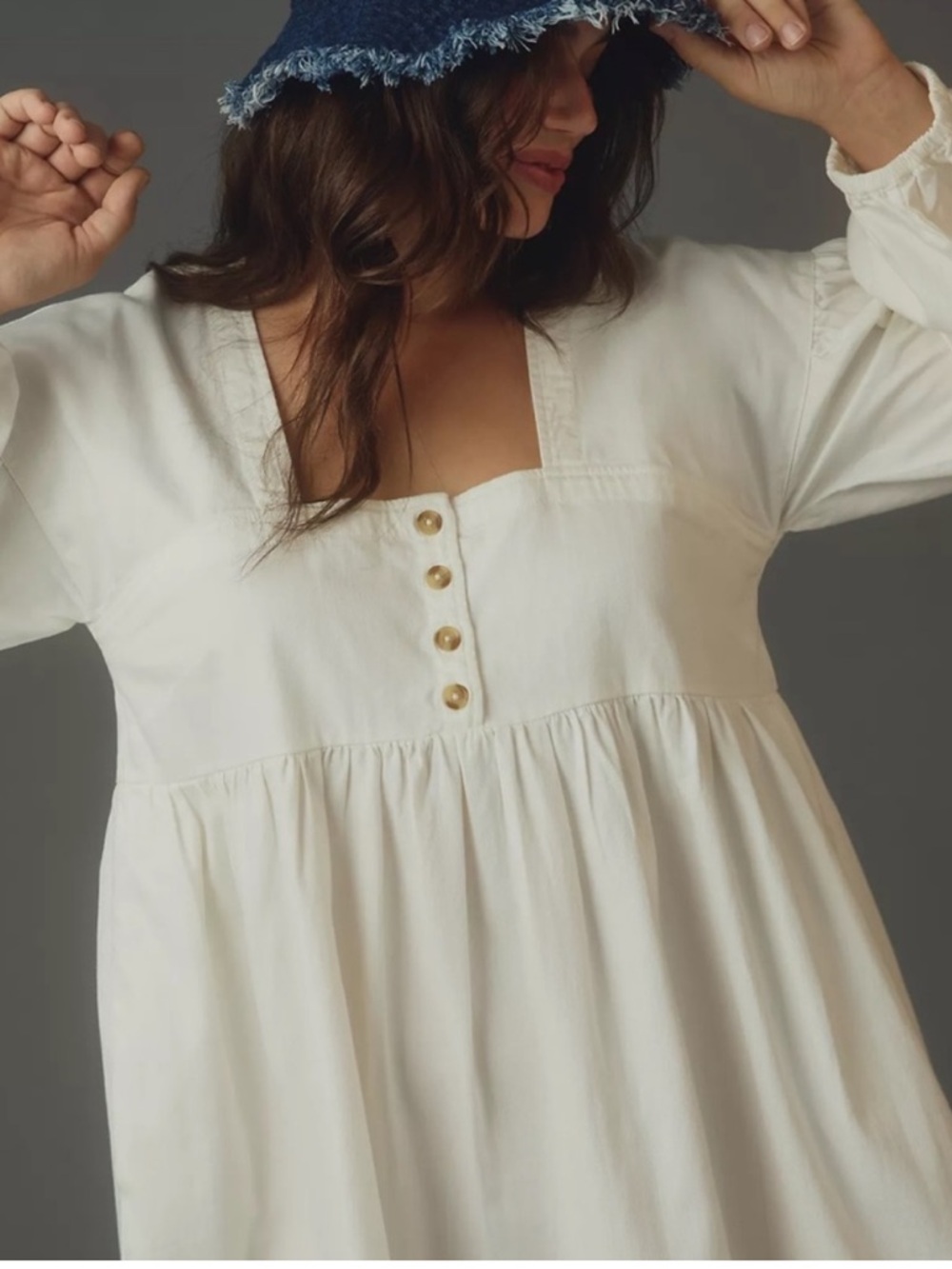By Anthropologie Long-Sleeve Square-Neck Denim Babydoll
Mini Dress
S